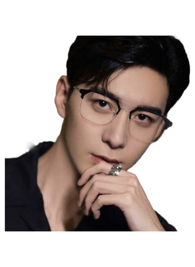 Boshide (Boshide) Myopia Glasses Blue Light Blocking Glasses Photochromic Half Frame Black Silver Frame [Photochromic Gray] Left And Right Eye 200 Degrees - Image 3