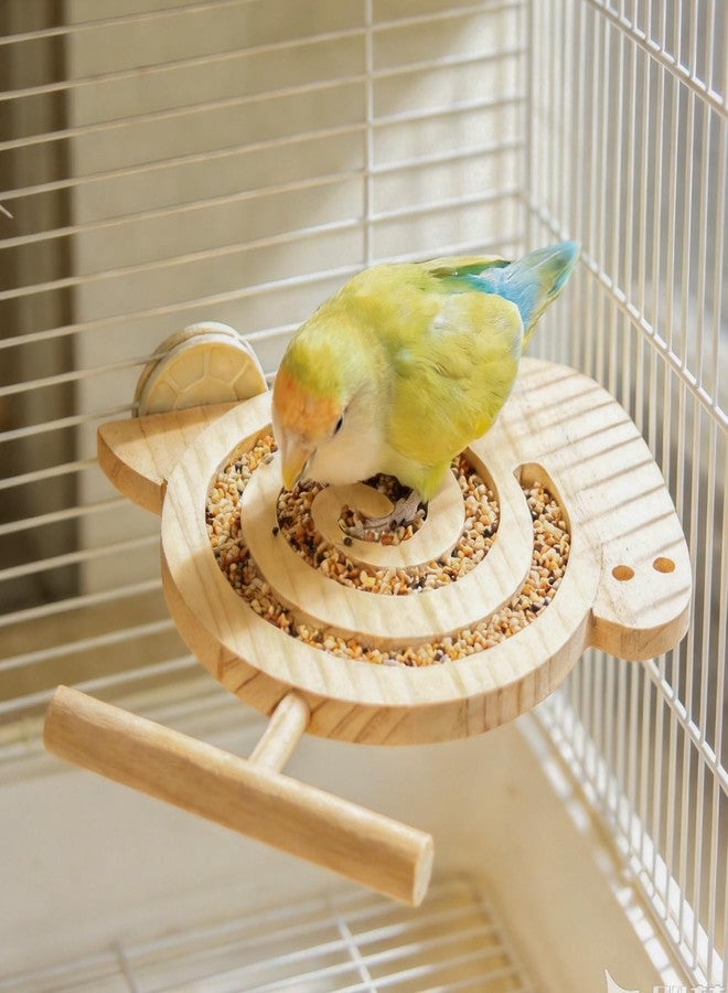Hiyoo Wooden Bird Foraging Feeder with Perch, Snail Shape 2-in-1 Bird Cage Toy & Food Bowl, Interactive Foraging Accessory for Parrots, Parakeets, Cockatoos, Lovebirds, Budgies - Image 1