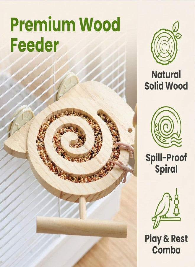 Hiyoo Wooden Bird Foraging Feeder with Perch, Snail Shape 2-in-1 Bird Cage Toy & Food Bowl, Interactive Foraging Accessory for Parrots, Parakeets, Cockatoos, Lovebirds, Budgies - Image 4
