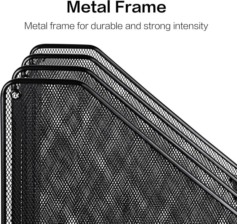 Deli Mesh Magazine File Holder, Desk Organizer File Folder Document Rack for Office Organization and Storage, 3 Vertical Compartments, Black - Image 3