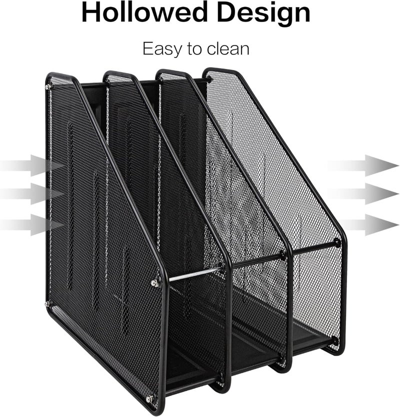 Deli Mesh Magazine File Holder, Desk Organizer File Folder Document Rack for Office Organization and Storage, 3 Vertical Compartments, Black - Image 4
