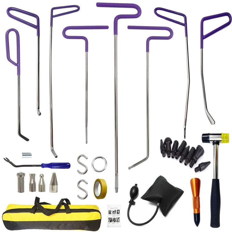 NIUVOCY Rods Dent Removal Kit 30 Pcs Paintless Dent Repair Rods Special Manganese Steel Professional Hail Dent Removal Tool for Minor Dents Door Dings and Hail Damage