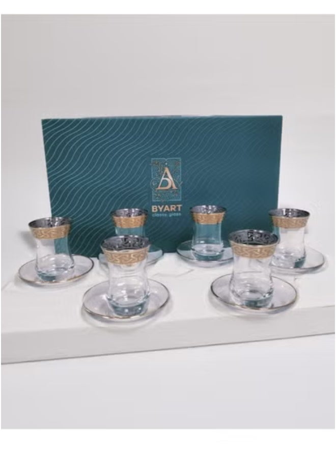 BYART Clear Glass Cup and Saucer Set with Gold Accent – 12 Pieces - Image 4
