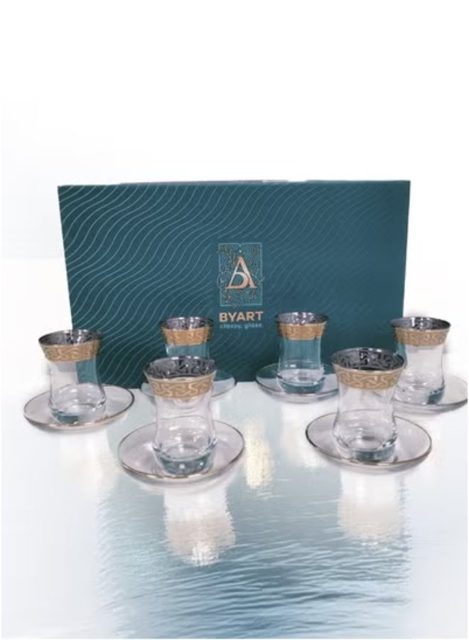 BYART Clear Glass Cup and Saucer Set with Gold Accent – 12 Pieces - Image 5