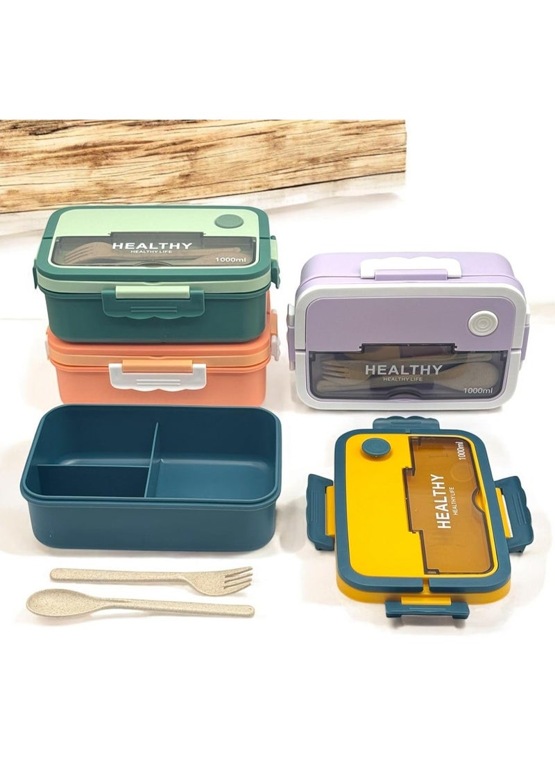 QSHOP® Premium Imported Bento Lunch Box 3 Compartment Leakproof Insulated Lunch Box Microwave Safe Bento Box with Fork and Spoon