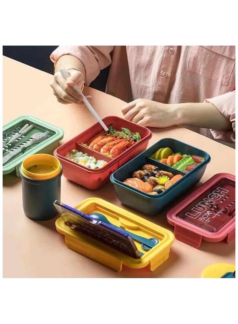 QSHOP® Premium Imported Bento Lunch Box 3 Compartment Leakproof Insulated Lunch Box Microwave Safe Bento Box with Fork and Spoon