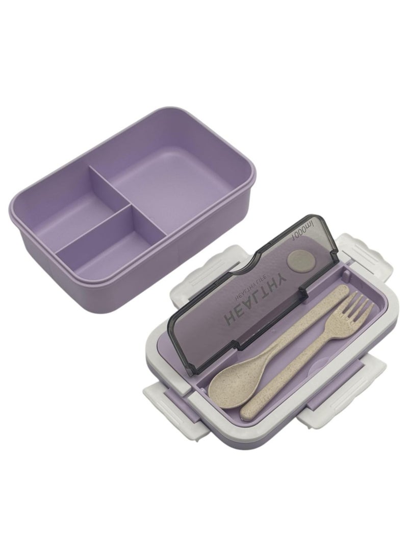 QSHOP® Premium Imported Bento Lunch Box 3 Compartment Leakproof Insulated Lunch Box Microwave Safe Bento Box with Fork and Spoon