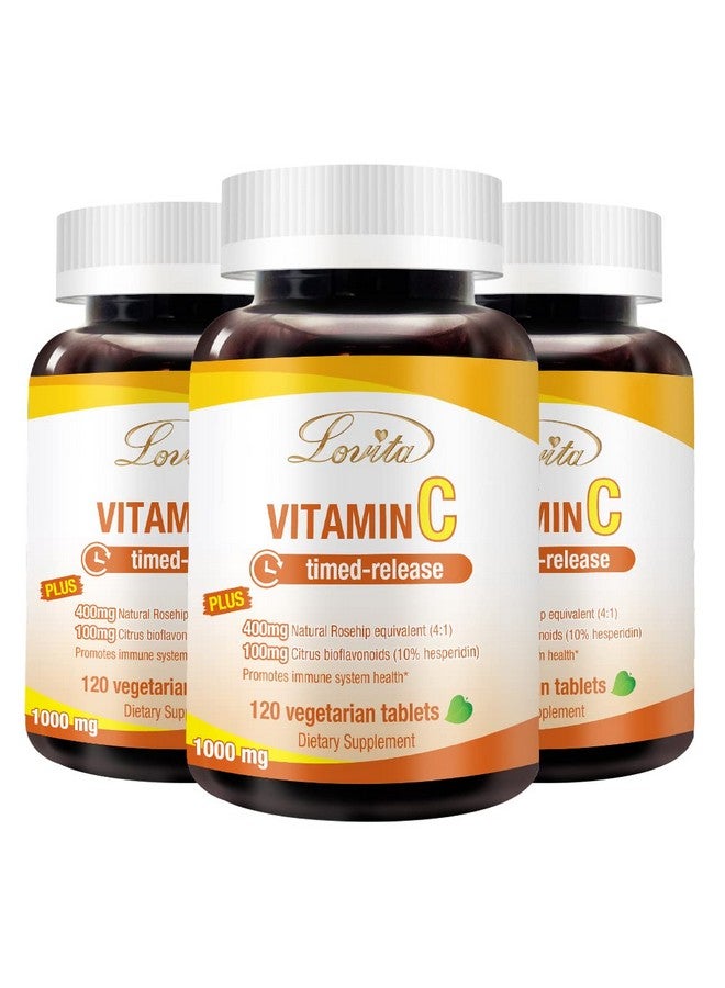 Lovita Vitamin C 1000Mg With Bioflavonoids & Rose Hips Timed Release Vitamin C High Potency Vitamin C To Boost Healthy Immune Function 120 Vegetarian Tablets For 4 Month Supply (Pack Of 3) - Image 1