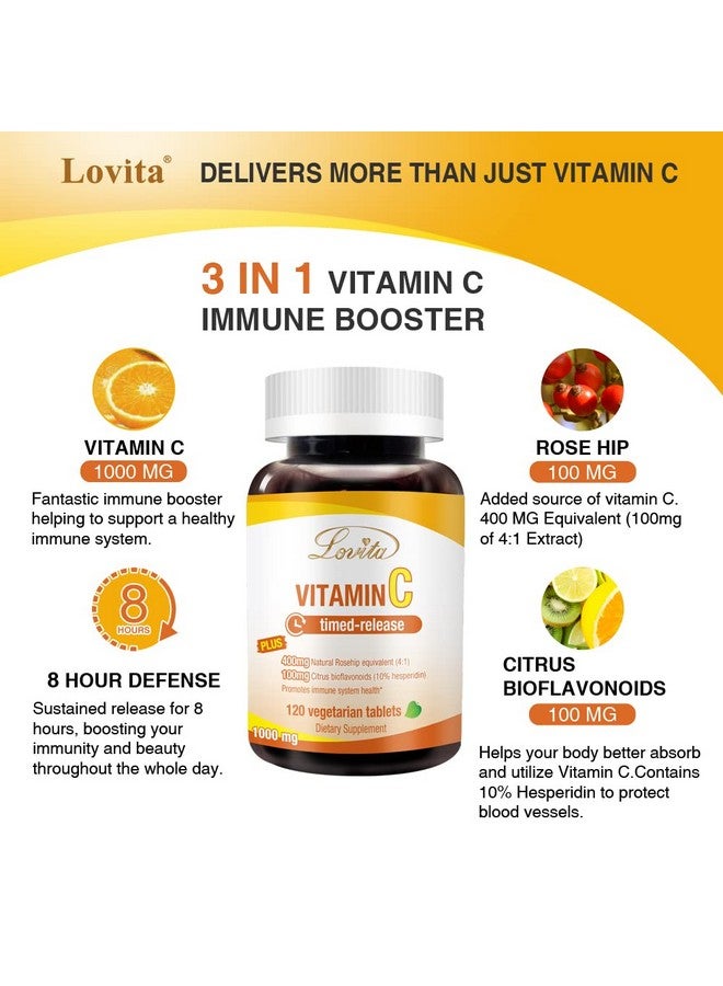 Lovita Vitamin C 1000Mg With Bioflavonoids & Rose Hips Timed Release Vitamin C High Potency Vitamin C To Boost Healthy Immune Function 120 Vegetarian Tablets For 4 Month Supply (Pack Of 3) - Image 4