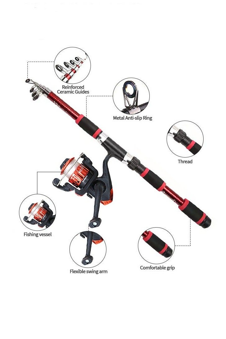 Arabest طقم طعوم صنارة صيد البحر الصلبة مع بكرة، صنارة صيد تلسكوبية محمولة مع طقم بكرة، مع حقيبة حمل، معدات صيد، طعوم صيد، طقم عمود البحر الكامل - Image 2