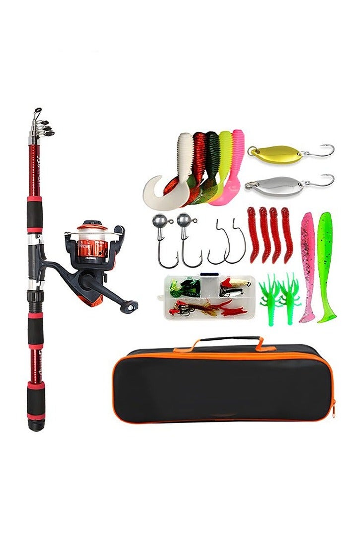 Arabest طقم طعوم صنارة صيد البحر الصلبة مع بكرة، صنارة صيد تلسكوبية محمولة مع طقم بكرة، مع حقيبة حمل، معدات صيد، طعوم صيد، طقم عمود البحر الكامل - Image 1