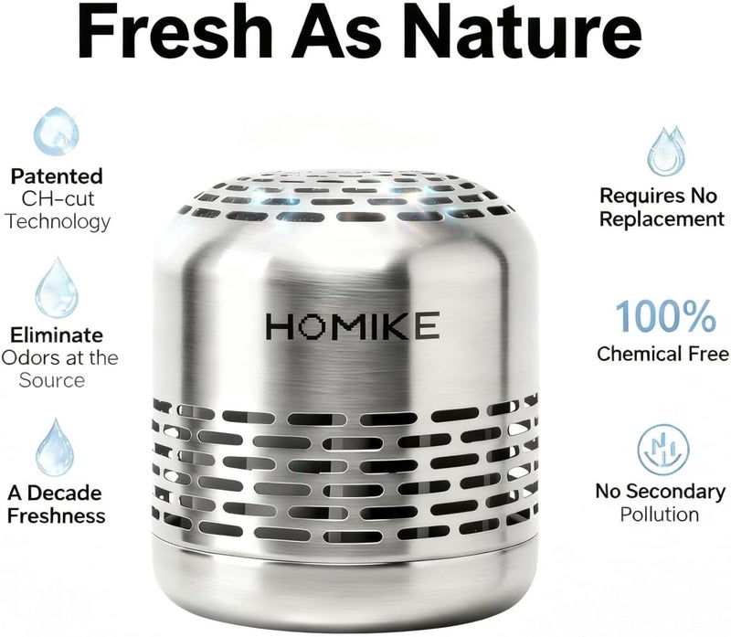 HOMIKE مزيل روائح للثلاجات من ، يقضي على الروائح لمدة تصل إلى 10 سنوات، مناسب للاستخدام في السيارة، خزانة الأحذية، الثلاجة والفريزر، ويتفوق على بيكنج صودا والكربون المنشط (اللون الفولاذي المقاوم للصدأ). - Image 3