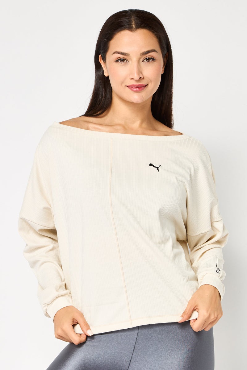 PUMA بلوزة تدريب طويلة الأكمام للنساء، بيج - Image 1