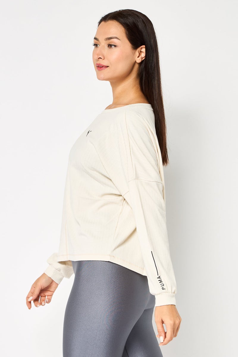 PUMA بلوزة تدريب طويلة الأكمام للنساء، بيج - Image 3