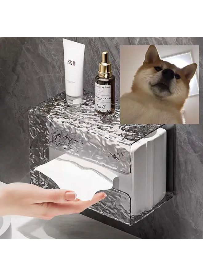 Deep Grey Self Adhesive Tissue Box Holder Wall Mount No Drill Needed Square Plastic Storage For Bathroom And Kitchen - Image 1