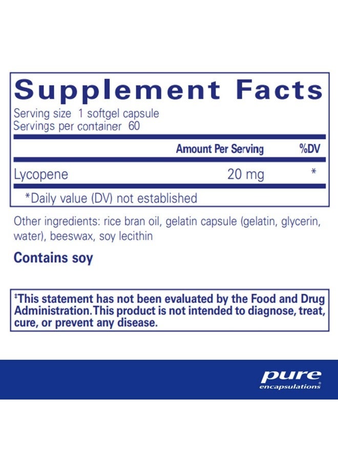 Pure Encapsulations بيور إنكابسوليشنز لايكوبين 20 ملغ | مكمل غذائي لدعم الخلايا والبقعة | 60 كبسولة جيلاتينية لينة - Image 2