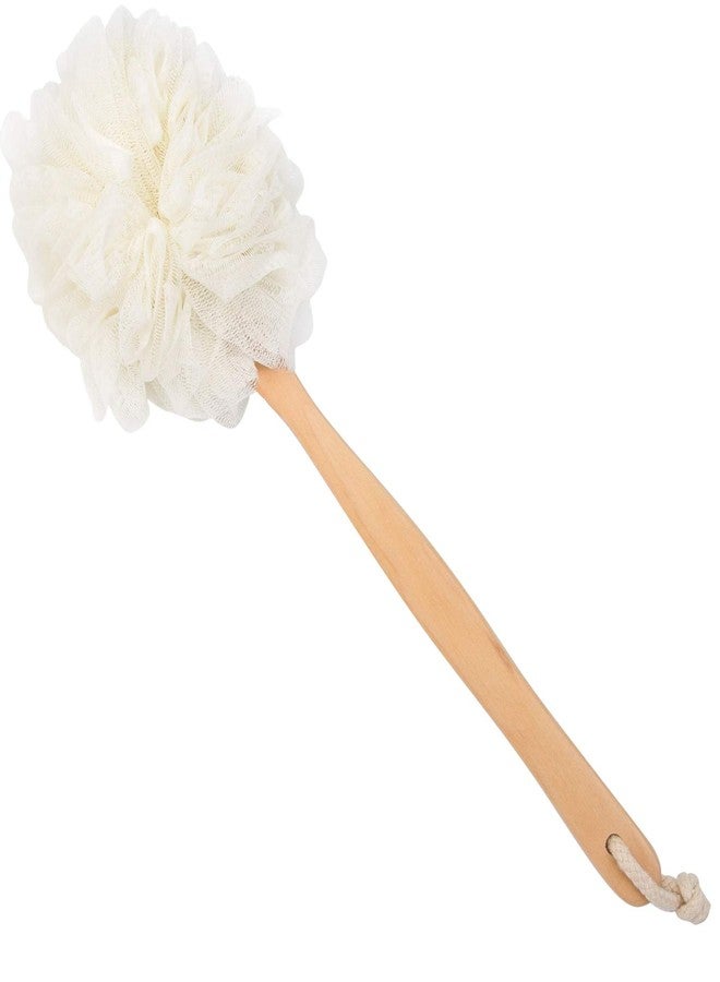Arswin Loofah Back Scrubber for Shower, Wooden Long Handle Bath Sponge Lufa Shower Brush, Soft Nylon Mesh Back Cleaner Washer, Women & Men Exfoliating Luffa Pouf on a Stick for Body (White) - Image 1