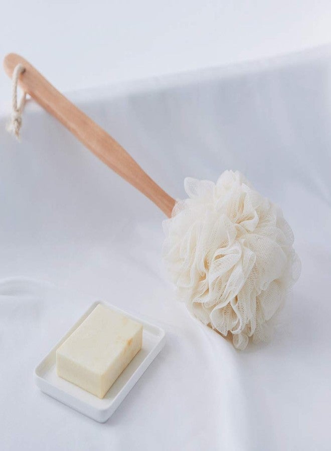 Arswin Loofah Back Scrubber for Shower, Wooden Long Handle Bath Sponge Lufa Shower Brush, Soft Nylon Mesh Back Cleaner Washer, Women & Men Exfoliating Luffa Pouf on a Stick for Body (White) - Image 2