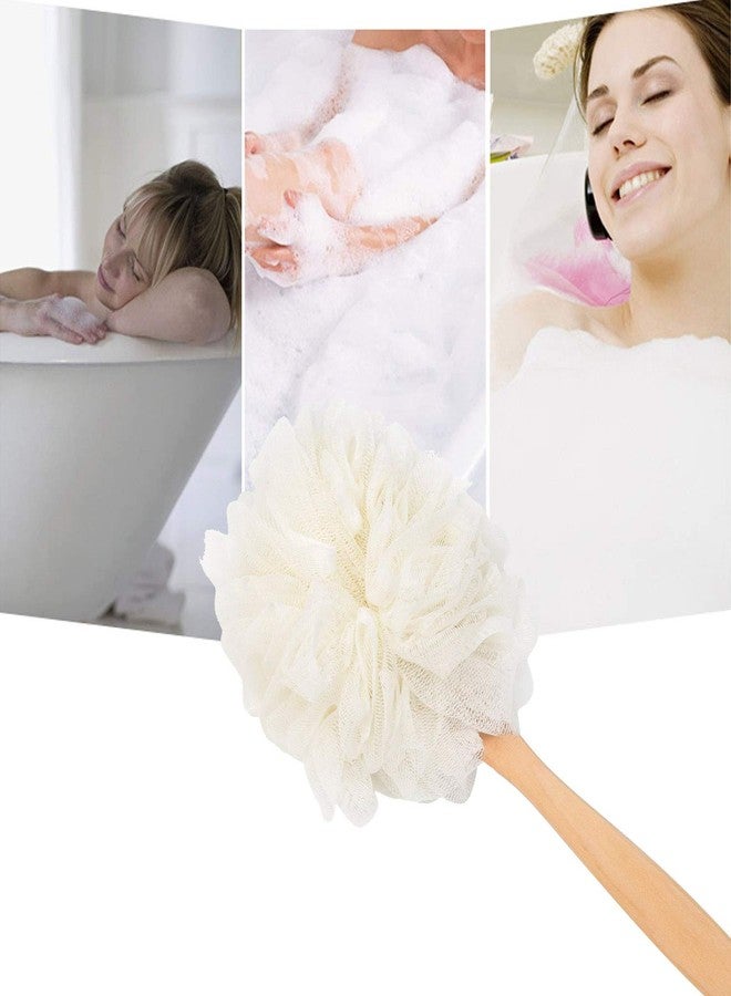 Arswin Loofah Back Scrubber for Shower, Wooden Long Handle Bath Sponge Lufa Shower Brush, Soft Nylon Mesh Back Cleaner Washer, Women & Men Exfoliating Luffa Pouf on a Stick for Body (White) - Image 3