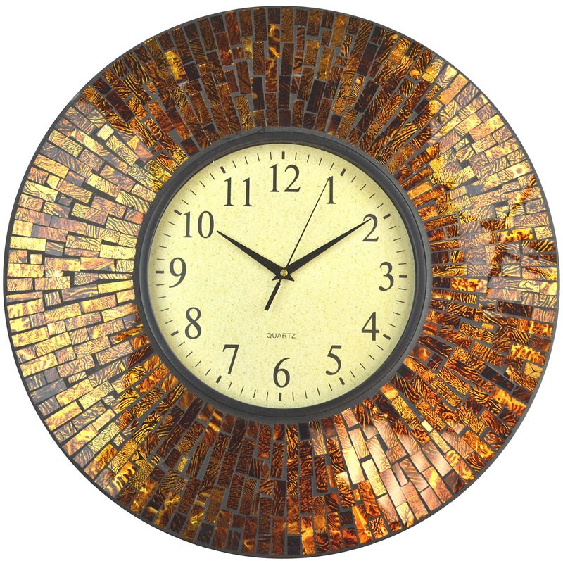 Lulu Decor 19 Baltic Amber Mosaic Wall Clock with 95 Brown Arabic Glass Dial 450 Mosaic Border Silent NonTicking Quartz Perfect for Housewarming Gift LP72