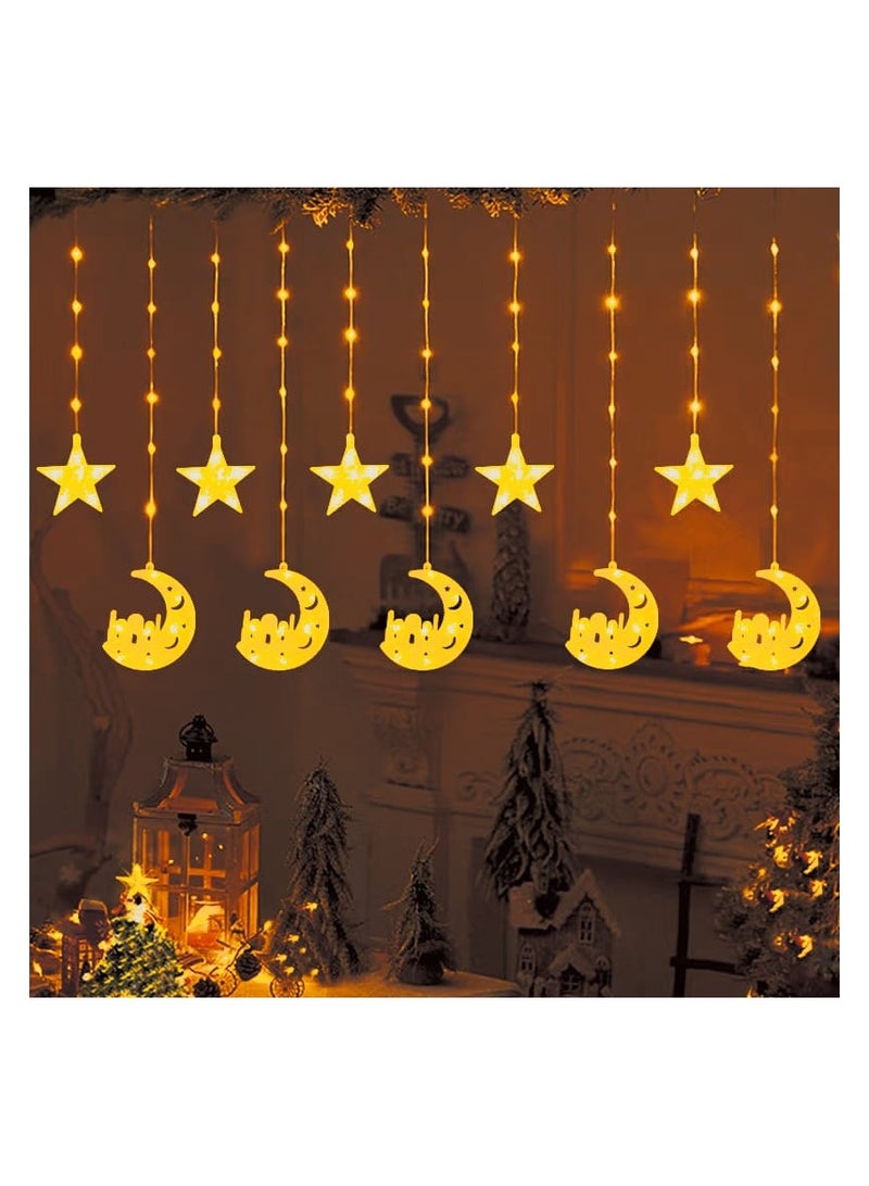 Moon star Lantern With LED Light String Top Star and Moonlights Top Ramadan Kareem Eid Wedding Decor LED Lighted Cylinder Decoration with 2.5-meter length powered by electricity - Image 2