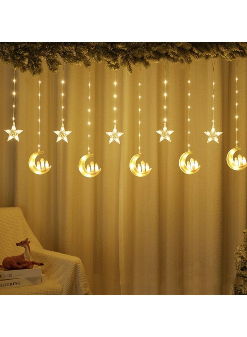 Moon star Lantern With LED Light String Top Star and Moonlights Top Ramadan Kareem Eid Wedding Decor LED Lighted Cylinder Decoration with 2.5-meter length powered by electricity - Image 3
