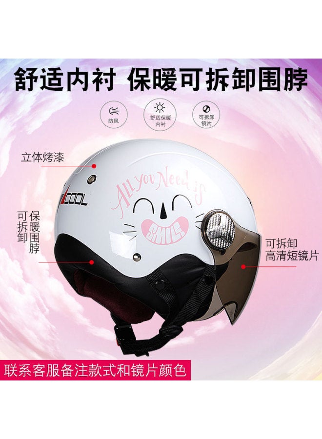 Women's Electric Vehicle Half Helmet - Lightweight Summer Motorcycle Helmet with Short Mirror