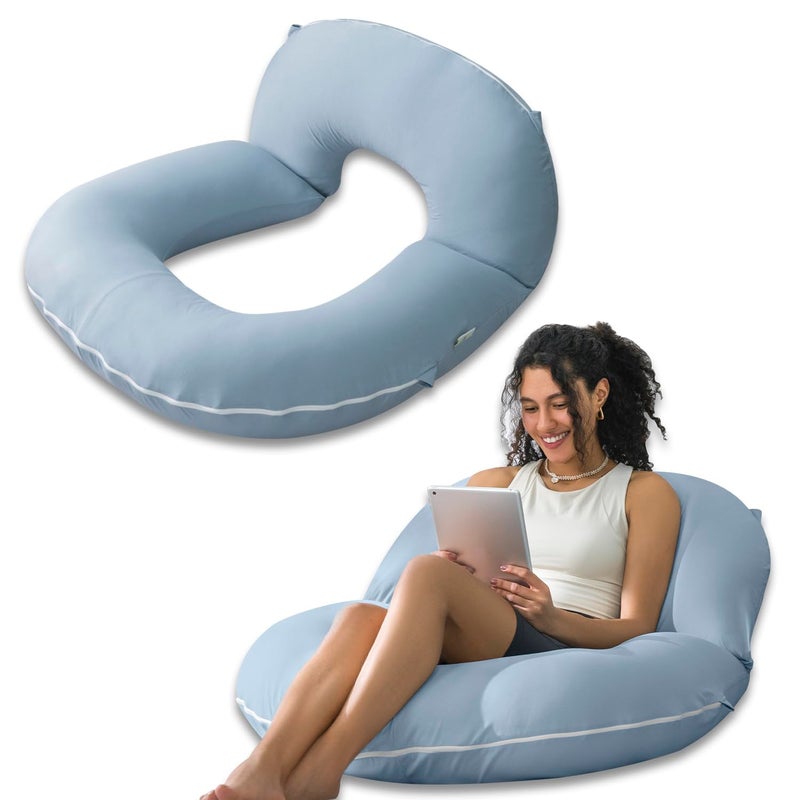 INSEN Reading Pillow Back Pillow for Sitting in Bed and Couch Gaming Pillow for Adults Sit Up Support for Bed Cooling CottonBlue Basic