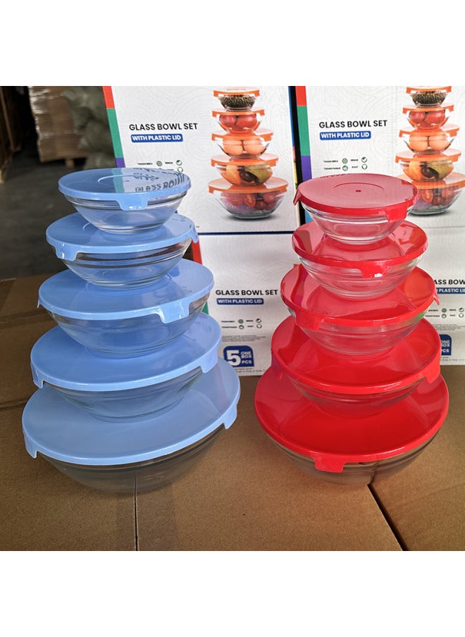 Generic - Direct 808 Bowl Fresh Bowl Five-piece Set With Lid Fresh Bowl Square Glass Pot Promotional Gift Bowl Wholesale-Specifications:Transparent-Color:Five-piece Fresh-keeping Bowl Set: 16 Sets/box - Image 1