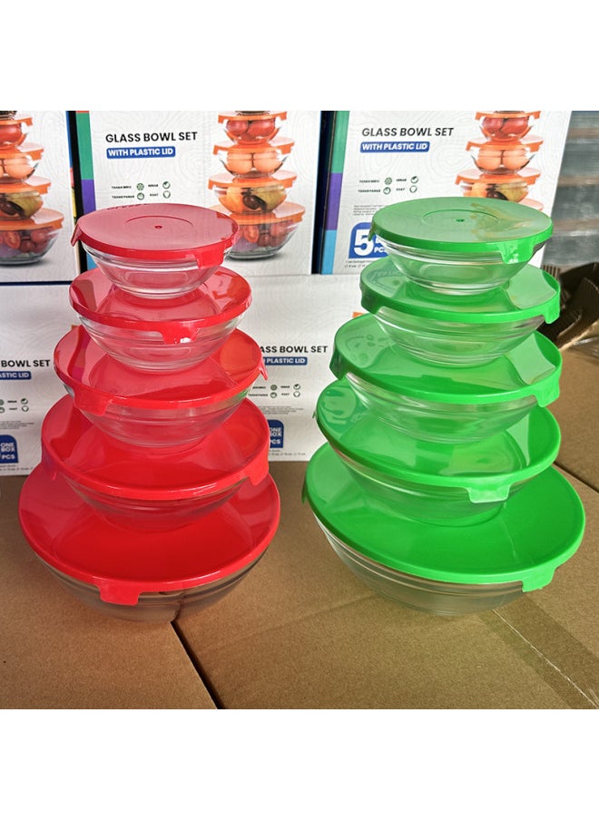 Generic - Direct 808 Bowl Fresh Bowl Five-piece Set With Lid Fresh Bowl Square Glass Pot Promotional Gift Bowl Wholesale-Specifications:Transparent-Color:Five-piece Fresh-keeping Bowl Set: 16 Sets/box - Image 1