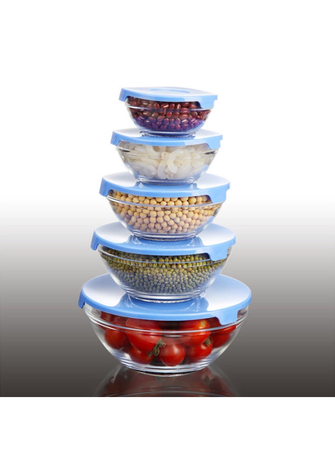 Generic - Direct 808 Bowl Fresh Bowl Five-piece Set With Lid Fresh Bowl Square Glass Pot Promotional Gift Bowl Wholesale-Specifications:Transparent-Color:Five-piece Fresh-keeping Bowl Set: 16 Sets/box - Image 1