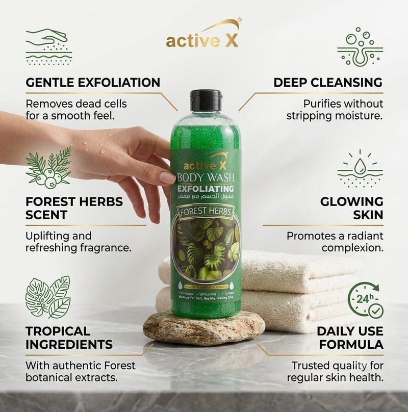 Activex Exfoliating Body Wash 1000 ml – Forest Herbs Scent - Image 2