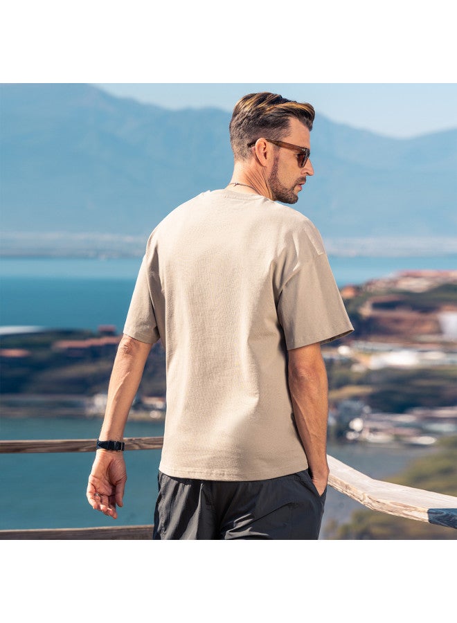 Cotton】oversized Drop Shoulder Short Sleeve T-shirt For Men, Youth 2025 Summer Embroidered Men's Tee - Image 5
