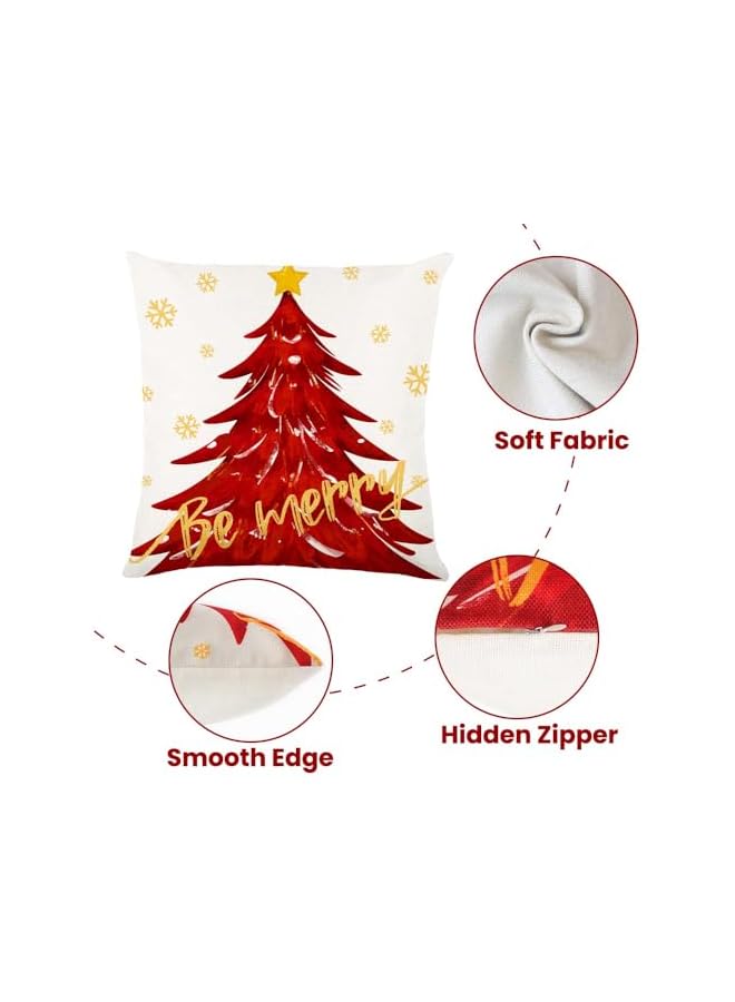 The Bros أغطية وسائد عيد الميلاد 4 قطع 18x18 بوصة أغطية وسائد شتوية حمراء شجرة عيد الميلاد الثلجية أغطية وسائد ذهبية دعها تتساقط الثلوج زينة للمنزل في العطلات للكنبة - Image 4