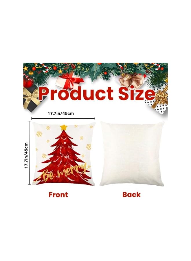 The Bros أغطية وسائد عيد الميلاد 4 قطع 18x18 بوصة أغطية وسائد شتوية حمراء شجرة عيد الميلاد الثلجية أغطية وسائد ذهبية دعها تتساقط الثلوج زينة للمنزل في العطلات للكنبة - Image 3