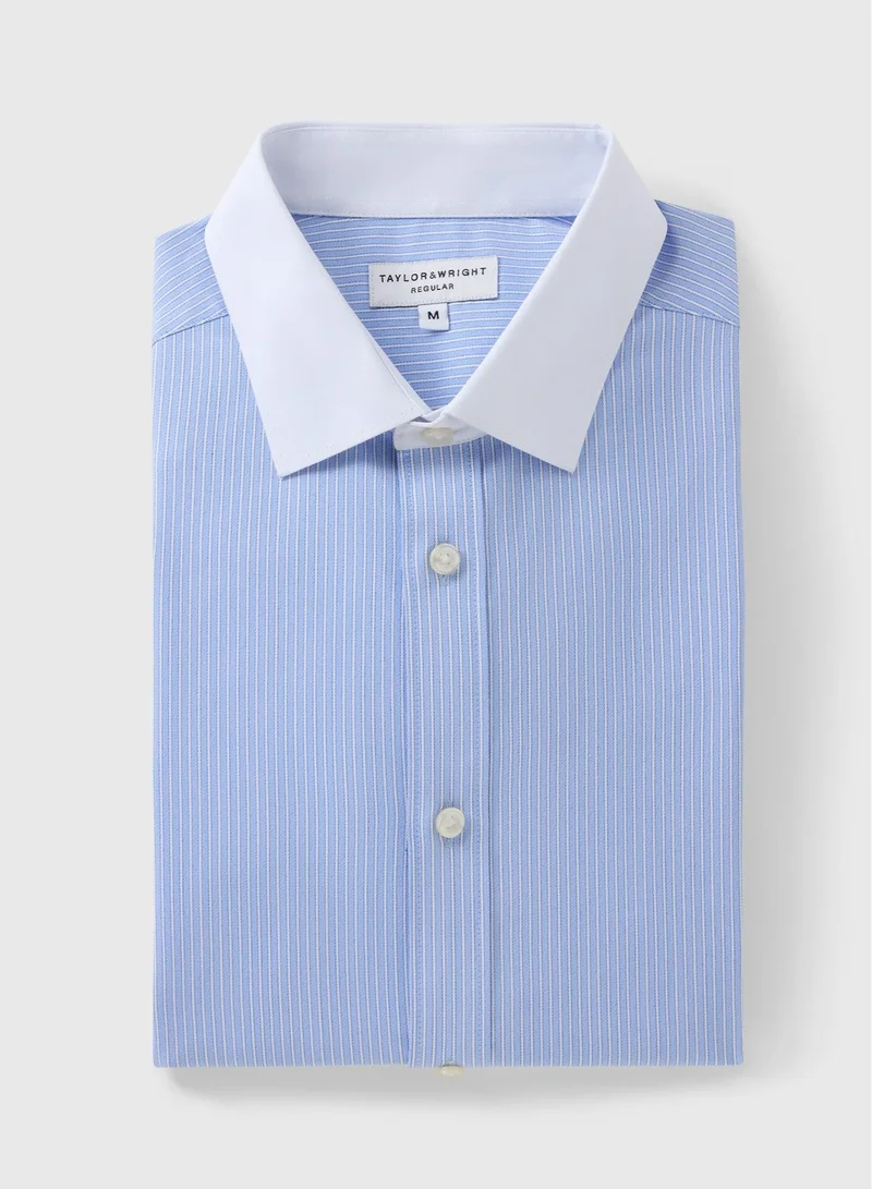 Matalan Taylor &amp; Wright Blue Stripe Regular Fit Shirt