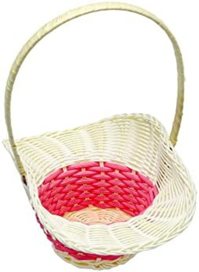 AKDC Rattan Wire Basket Handmade Woven Decorative, Mini Picnic Outdoor Indoor Handbag Baskets With Elegant Look In Cream & Pink Color Combo Home Décor  - Image 1