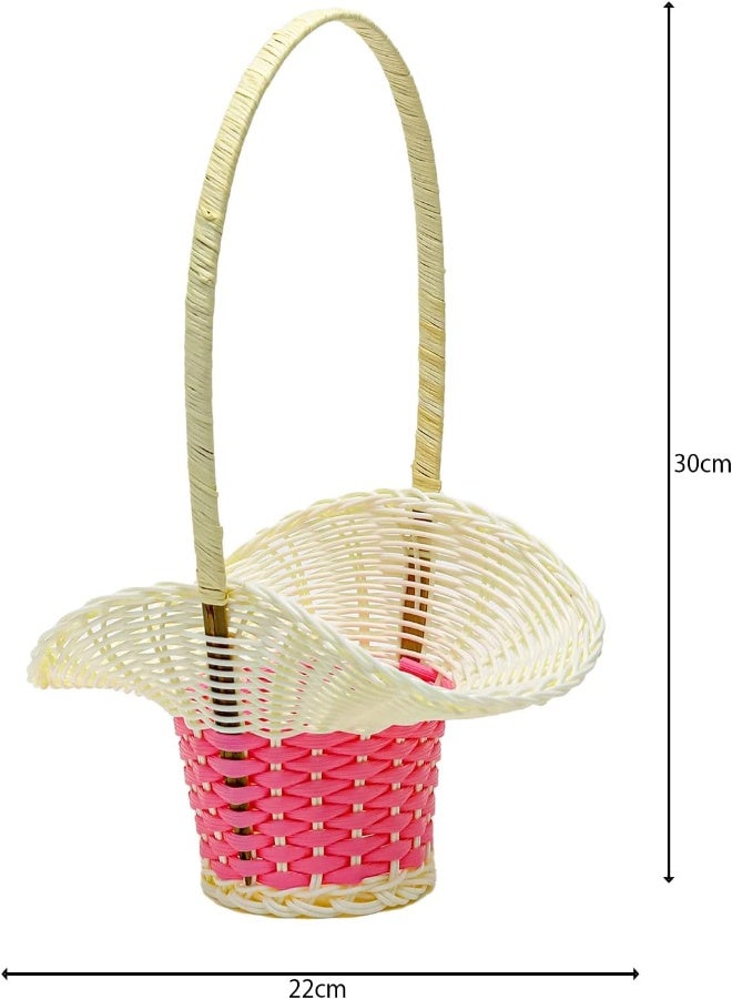 AKDC Rattan Wire Basket Handmade Woven Decorative, Mini Picnic Outdoor Indoor Handbag Baskets With Elegant Look In Cream & Pink Color Combo Home Décor  - Image 2