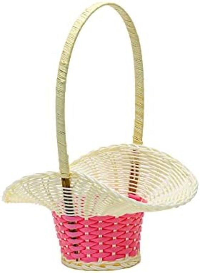 AKDC Rattan Wire Basket Handmade Woven Decorative, Mini Picnic Outdoor Indoor Handbag Baskets With Elegant Look In Cream & Pink Color Combo Home Décor  - Image 3