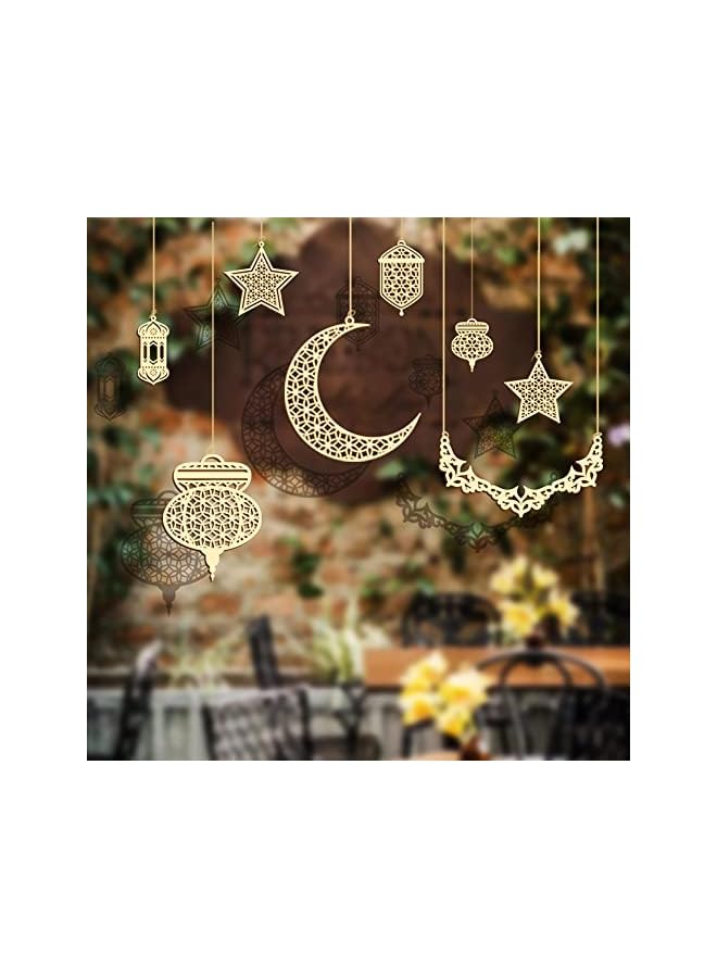 The Bros (6 قطع) زينة عيد رمضان المبارك الإسلامية، فوانيس خشبية معلقة، زينة، لافتة، زينة للمسلمين، لزينة المنزل، رمضان مبارك سعيد، مستلزمات ديكور الجدران DIY - Image 4