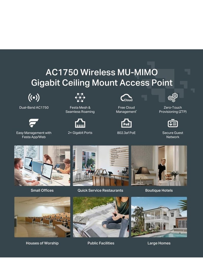 Tp-link Tl نقطة وصول TP-Link Festa F54 AC1750 ثنائية النطاق، إدارة سحابية مجانية، 802.3af PoE أو PoE سلبية، شبكة Festa، 2× منافذ جيجابت، شبكة ضيف، VPN، VLAN، MU-MIMO - Image 4