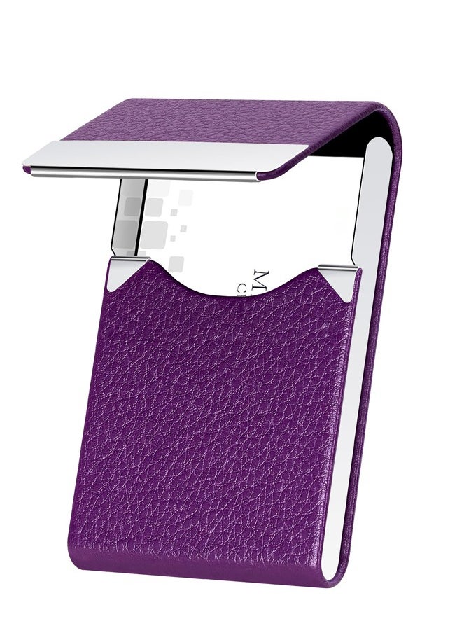 spa luxetique PU Leather Business Card Holder for Women Slim Pocket Business Name Card Holder Stainless Steel Business Card Case with Magnetic Shut (Purple)  - Image 1