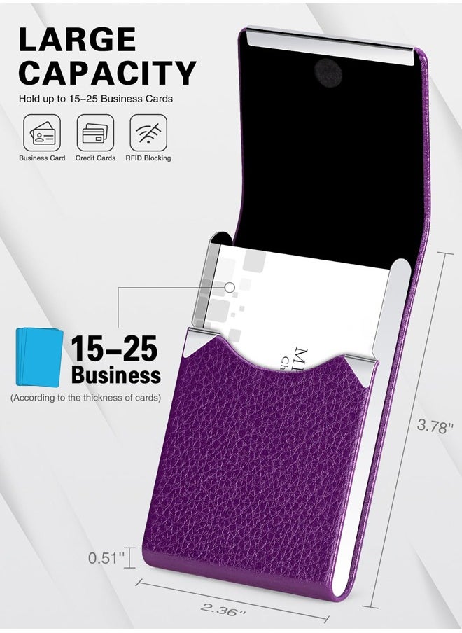 spa luxetique PU Leather Business Card Holder for Women Slim Pocket Business Name Card Holder Stainless Steel Business Card Case with Magnetic Shut (Purple)  - Image 4