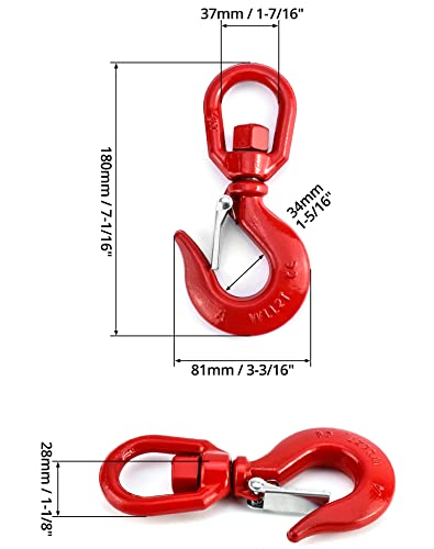 QWORK Swivel Lifting Hook 1 Pack of 2 Ton Swivel Eye Sling Hook with Latch Forged Alloy Steel Crane Swivel Hook Lifting Swivel Hoist Hook Rigging Red - Image 3