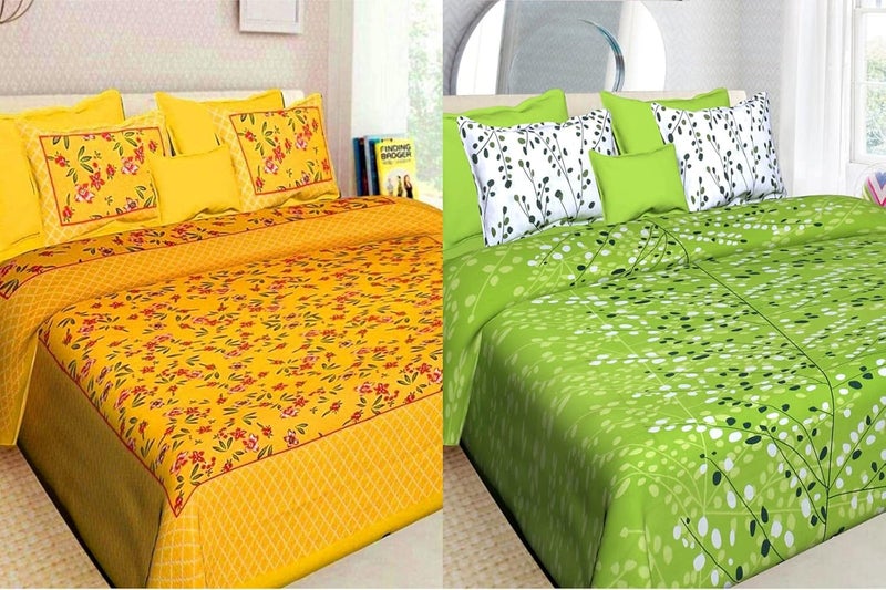 UNIBLISS 100 Cotton Rajasthani Jaipuri Sanganeri Combo Double Bed Set Of 2 Double Bedsheets With 4 Pillow CoversMulti_058144 TC