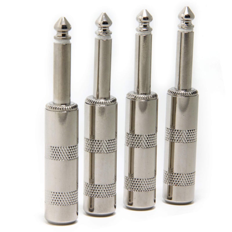 Ancable 4-Pack Audio 1/4" Plugs TS Jumbo Plugs Solder Type for Guitar, Instrument, Speaker/Microphone/Patch Cables - 6.35mm Male 1/4 Inch Phone Plug - Image 1