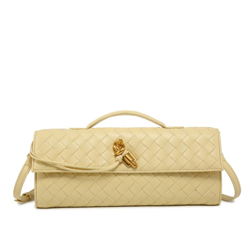 Explosions Hand Woven Bag Soft Leather Lock Evening Bag Long Bolt Bag Medieval Baguette Bag - Image 5