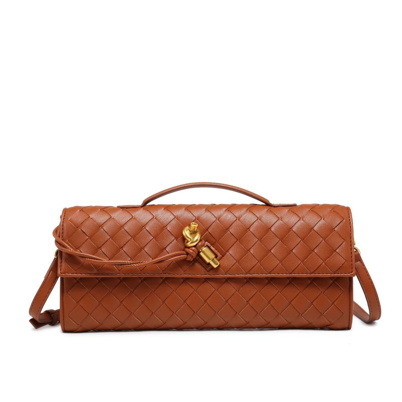 Explosions Hand Woven Bag Soft Leather Lock Evening Bag Long Bolt Bag Medieval Baguette Bag - Image 4