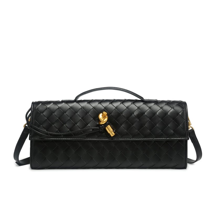 Explosions Hand Woven Bag Soft Leather Lock Evening Bag Long Bolt Bag Medieval Baguette Bag - Image 2