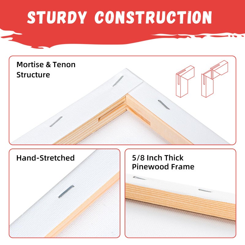 Simetufy 4 Pack Stretched Canvas for Painting 8x10 Inch, 100% Cotton Blank Art Canvases for Acrylic or Oil Paint, Pre-Primed, 5/8 Inch Profile - Image 4